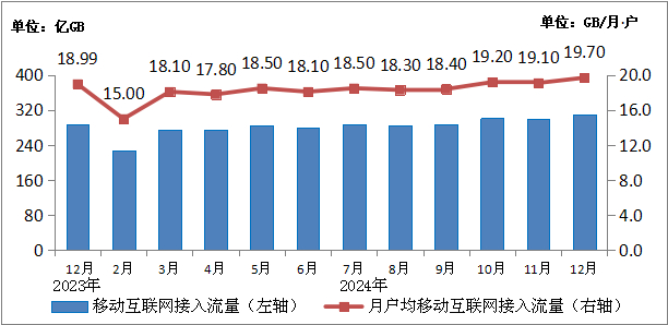 图3-2  2024年移动互联网接入当月流量及当月DOU情况