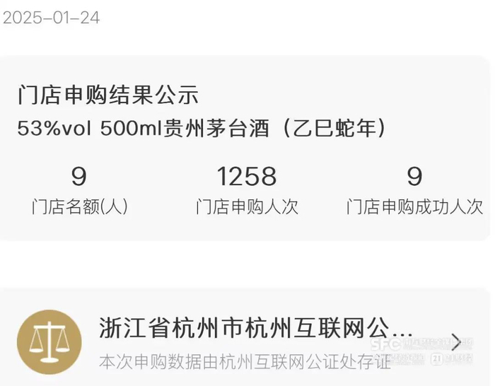 i茅台的“蛇茅”中签率不到1%，来自申购截图