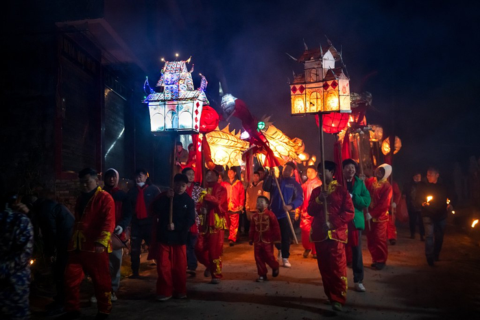 2024年2月21日，贵州省铜仁市普觉镇，极具地方特色的舞龙活动。