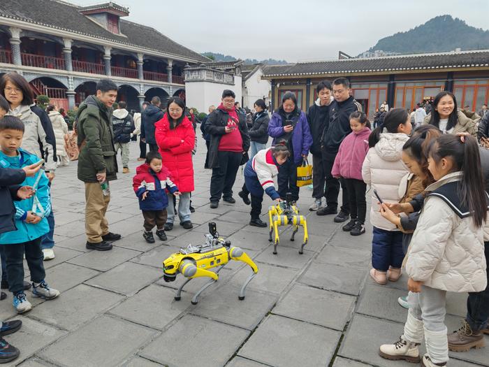 游客围观机器狗“导游”