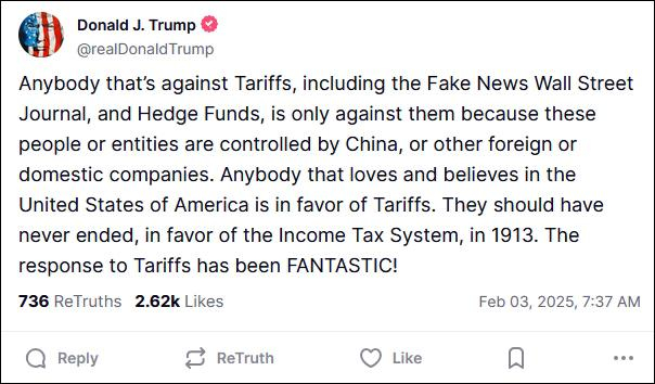 特朗普帖文 Truth Social截图 