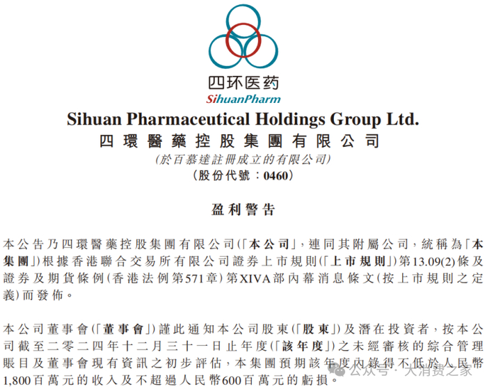 图片来源：四环医药公告