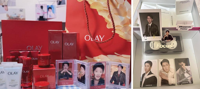 网友晒出的孙颖莎、王楚钦美妆品牌代言周边  图源：小红书
