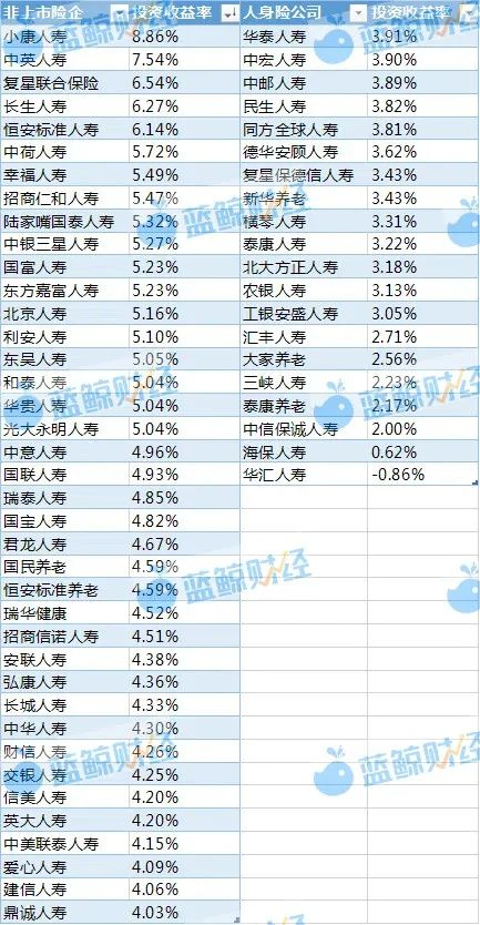（非上市人身险公司2024年投资收益率；制图：蓝鲸新闻）