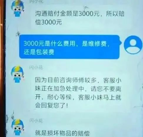 ▲平台客服回复3000元是损坏物品的赔偿（视频截图）