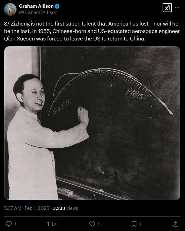 艾利森认为，潘梓正“不是美国失去的第一位超级人才，也不会是最后一位” X截图 