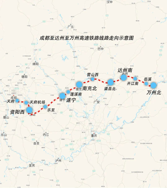 成达万高铁走向示意图