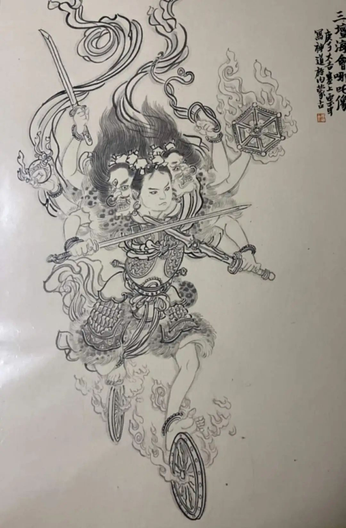 三头六臂的哪吒，主头俊秀，侧头凶恶|图源：小红书@不务正业李云中（已获授权）