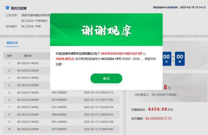 （成交结果图图源：云南省公共资源交易平台）