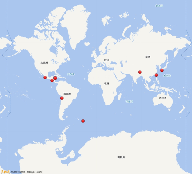 今年以来全球六级以上地震活动分布图