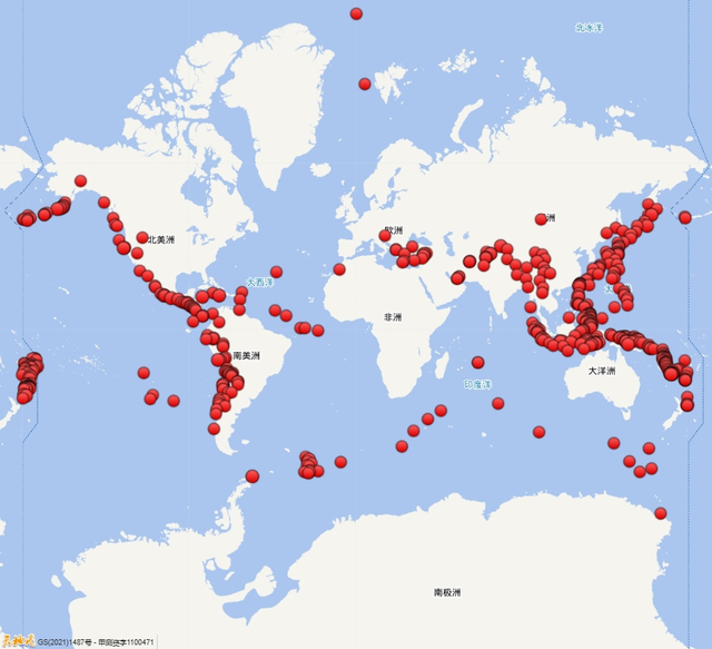 近五年来全球六级以上地震活动分布图