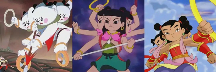 图源：《大闹天宫》《哪吒闹海》《哪吒传奇》截图