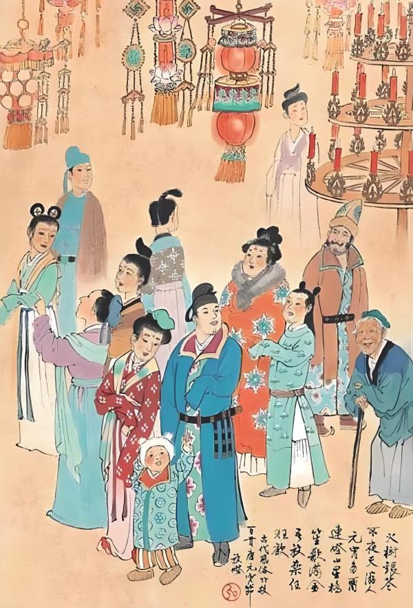 放灯（唐），引自王弘力《中国古代风俗百图》