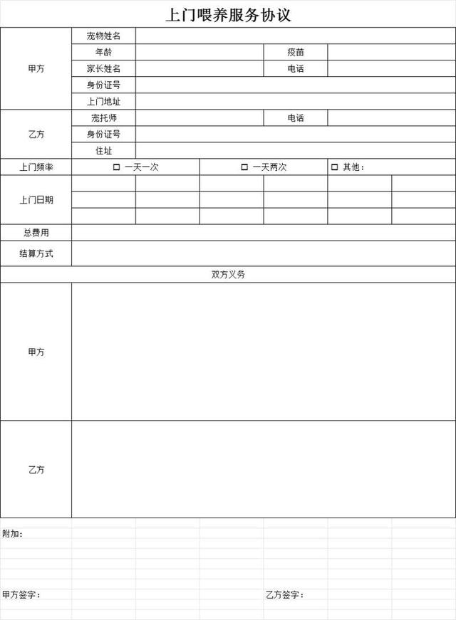 小杨自拟的上门喂养合同。受访者供图