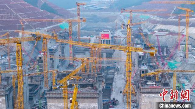 图为2025年春节期间，平陆运河马道枢纽施工一派繁忙。平陆运河集团供图