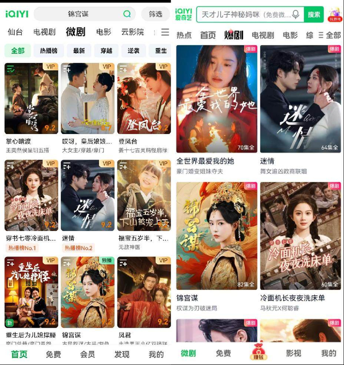 &nbsp;（爱奇艺App微剧频道、爱奇艺极速版微剧相关页面）