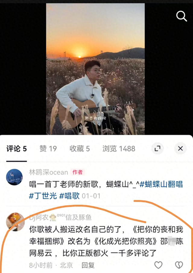 网友告诉林鸥深歌曲被抄袭 受访者供图