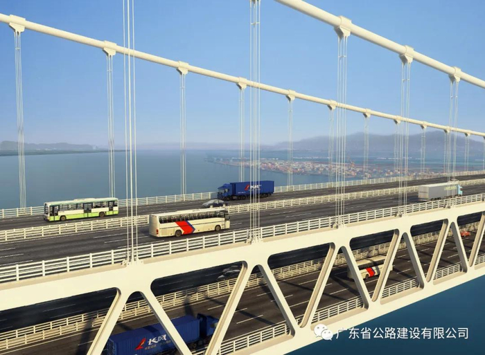 狮子洋通道主题工程为双层桥梁（效果图）。