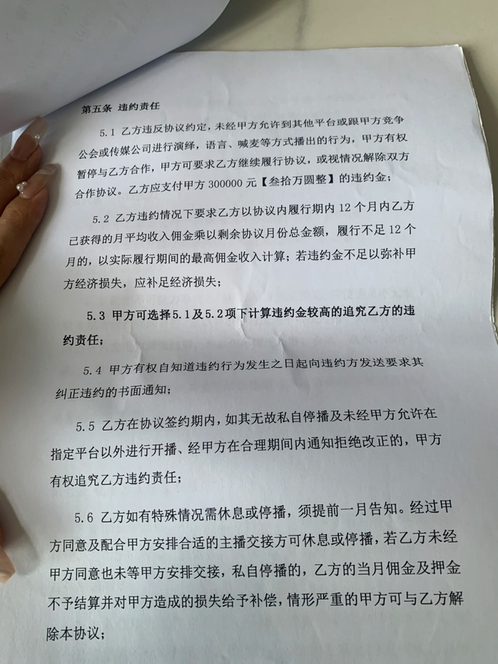 〓 张岩签的合作协议中涉及到违约的相关条款/图源：极昼工作室（讲述者供图）