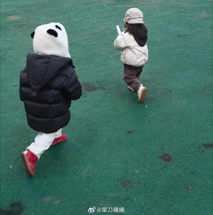 还有一张昨天的照片， 小女孩拿着刀去杀她姥姥了，得意也跟着去了