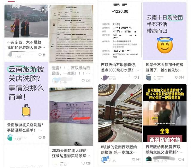 社交平台上与西双版纳旅游市场强制游客购物的相关信息网络截图 