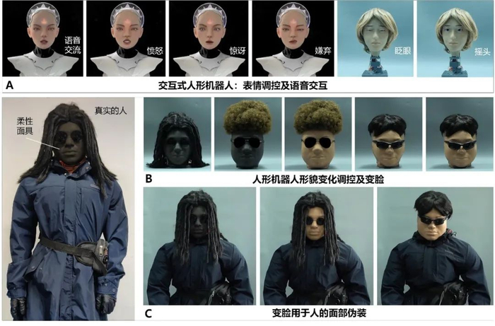 柔性面具用于人形机器人的表情调控及人的面部伪装 浙江大学 供图