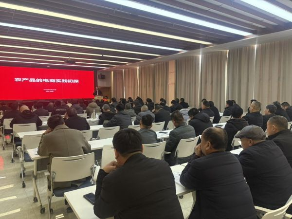 ▲拼多多平台代表正向曲周全县342名村支书讲解农产品电商运营思路。王青▕摄