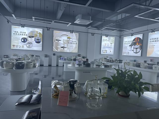 在产品展示区，摆放着很多品牌的电饭煲，其中包括千寿（QUASHO）电饭煲 澎湃新闻记者 陈绪厚 图
