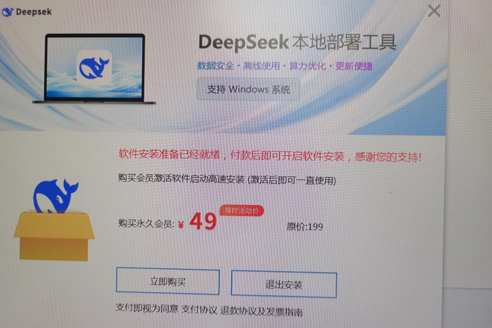 山寨网站“Deepsek”提供所谓“DeepSeek本地部署”的页面截图