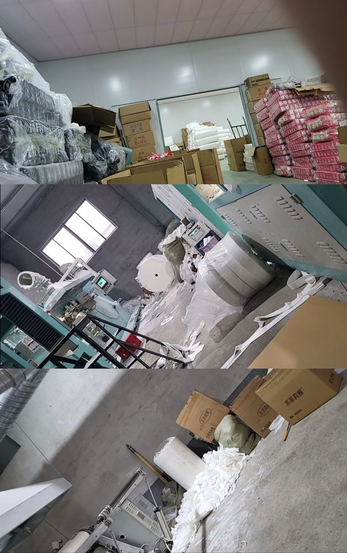 山东百氏祥工厂内的原料生产车间和发货区。