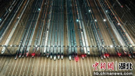 图为动车组在武汉动车段整装待发。邹政 摄