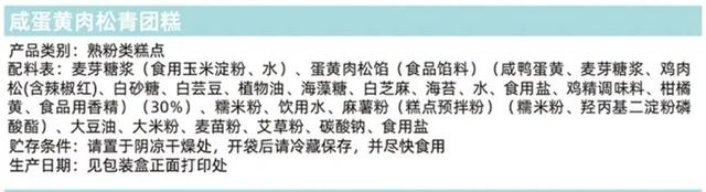 电商平台某款青团的配料表