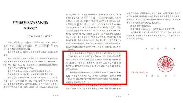 杨先生提供的《民事裁定书》部分内容截图。