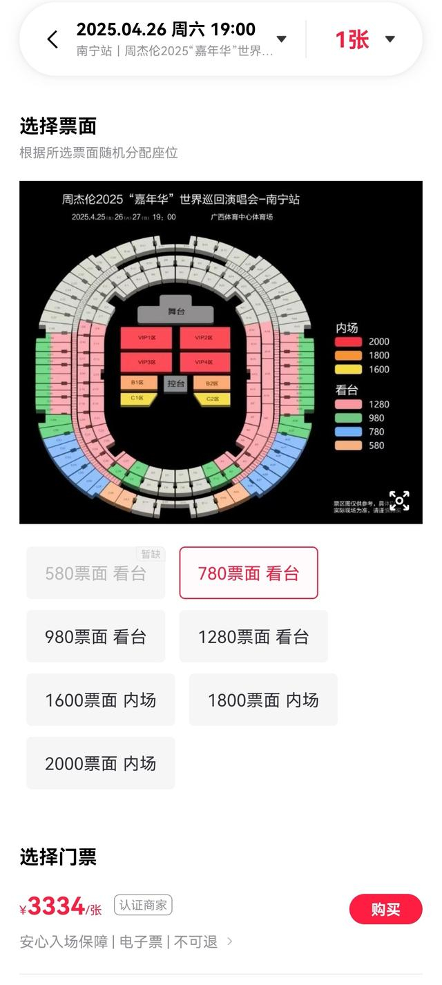 “摩天轮”平台显示，此次周杰伦南宁站演唱会票价是原票价面的4倍多。受访者供图