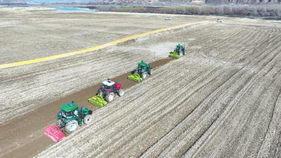 数台大型机械耕地、整地、施肥、播种等一气呵成。 刘鑫 摄