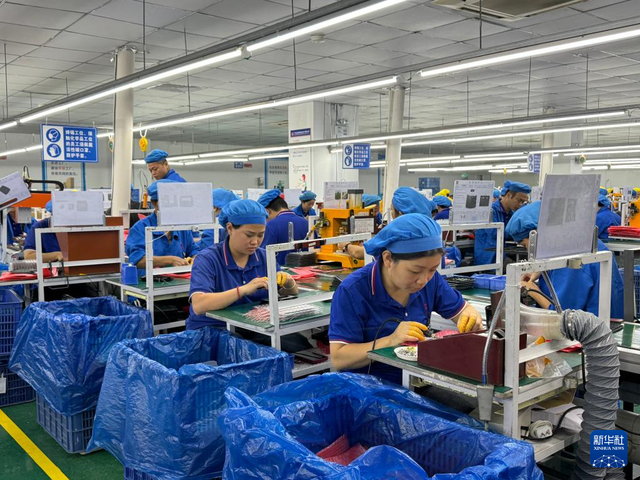 工人在广西北流泰宏达电子有限公司车间内忙碌（2024年12月9日摄）。新华社发（李洪健 摄）