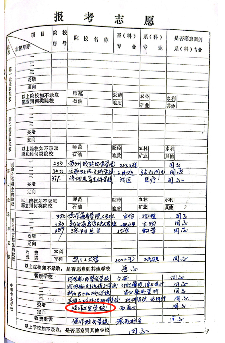 席南当年填报的高考志愿里有焦作卫生学校