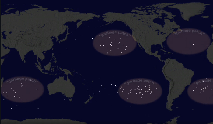 全球五大海洋垃圾带示意图。