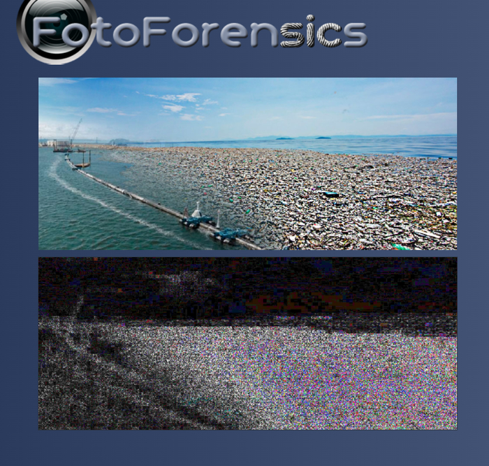 误差水平分析（ELA）发现，特朗普发布图片右半部分的水体亮度要高于左半部分，说明此部分图片可能经过后期处理。