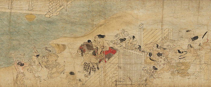 《信贵山缘起绘卷·飞仓卷》，日本平安时代，奈良朝护孙子寺藏，4月26日-5月18日展出
