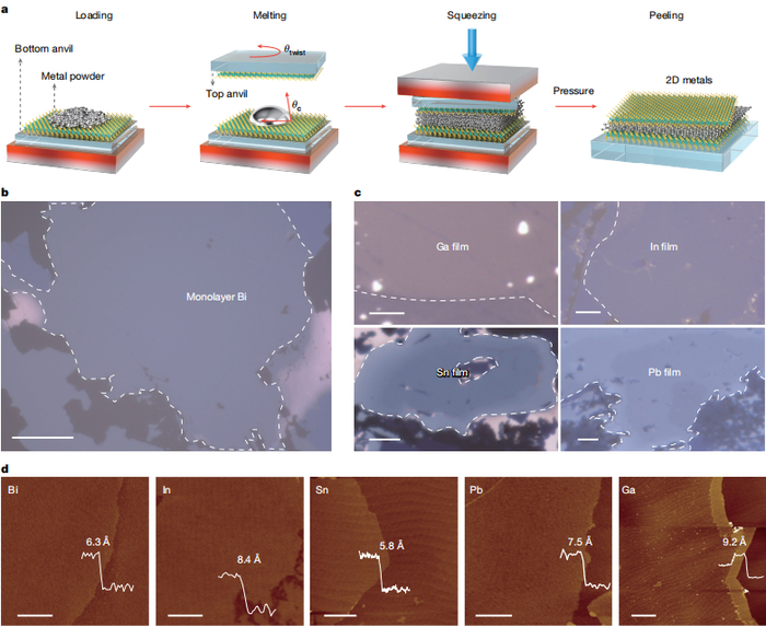 图丨范德华挤压技术普适制备埃米极限厚度二维金属（来源：Nature）