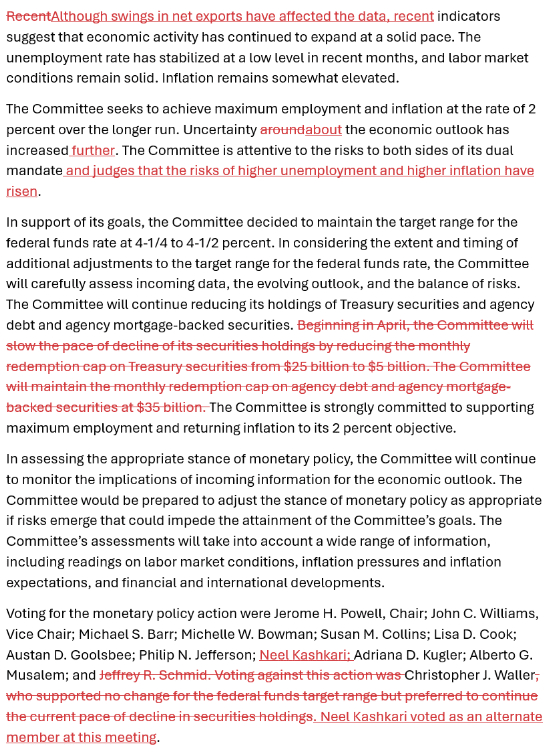 5月份货币政策声明相比3月份的变化