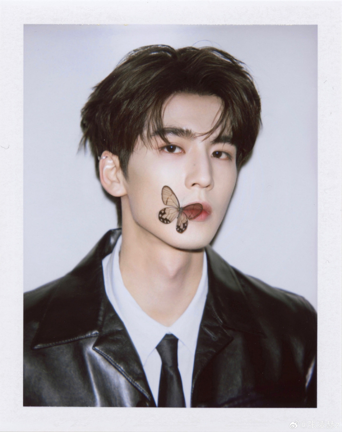 张凌赫这张，以蝴蝶为配饰，搭配皮衣，颇有巧思。