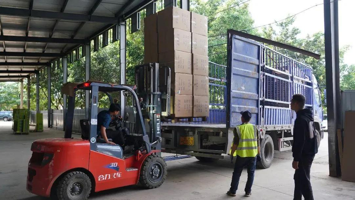 正在蒙自海关装卸并发往马来西亚的蓝莓 图源：“今日蒙自”微信公众号