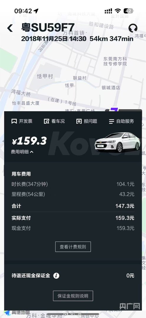 订单截图显示，租车时间为2018年（受访者提供 央广网发）