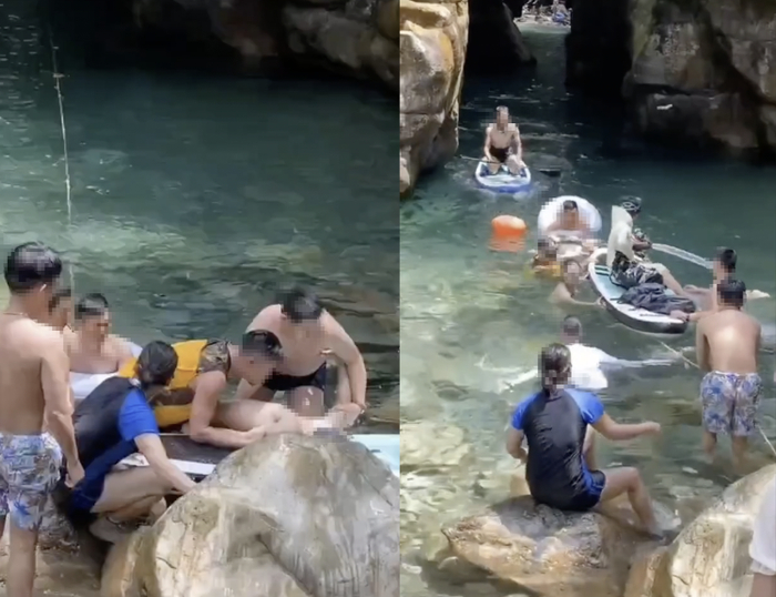 网友爆料称，今年五一期间有驴友在“一线天”溺水，队友现场救援。视频截图