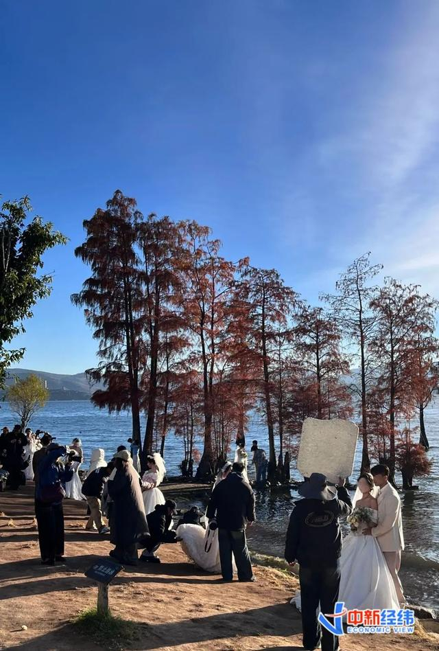 洱海旁拍摄婚纱照的新人。 受访者供图