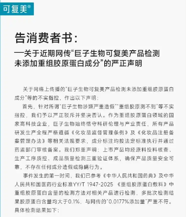 可复美发布声明驳斥造假