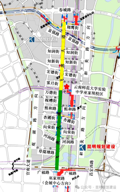 （飞虎大道北段交通示意图 绿色为通车部分）