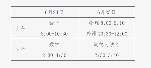北京2025年中考考试时间安排。图/北京教育考试院官网